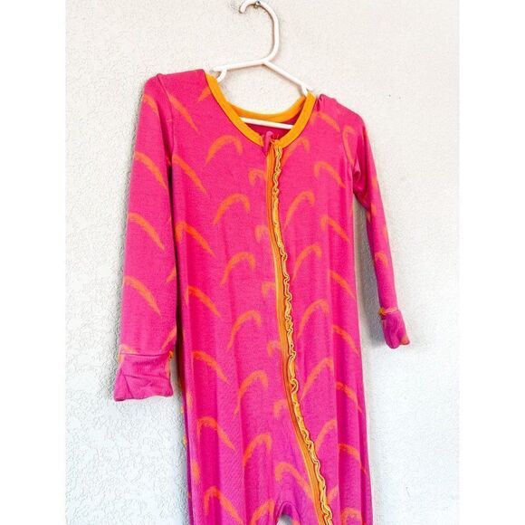 Kickee Pants Pink and Orange Feather Zipper Footie Size 4T - Picture 2 of 4
